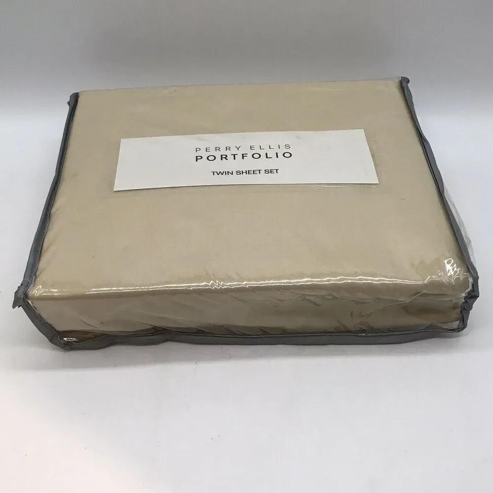 NEW Perry Ellis Portfolio Twin Sheet Set Tan Poly Microfiber Wrinkle Resistant